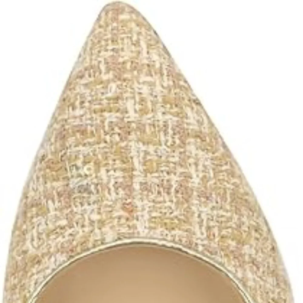🤍 Nine West “Tatiana” Tweed Pointed-Toe Pumps — Beige/Gold (Size 7.5M) - Picture 5 of 5
